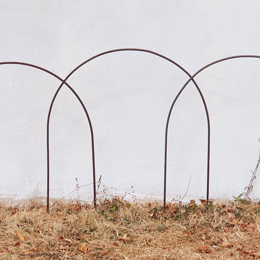 Handcrafted Steel Garden Hoops, Path Edging, Plant Support, Pet Barrier, Rustic Patina