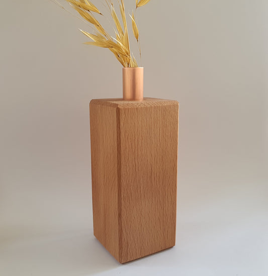 Dried Flower Vase in Beech and Copper
