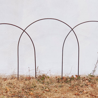 Handcrafted Steel Garden Hoops, Path Edging, Plant Support, Pet Barrier, Rustic Patina